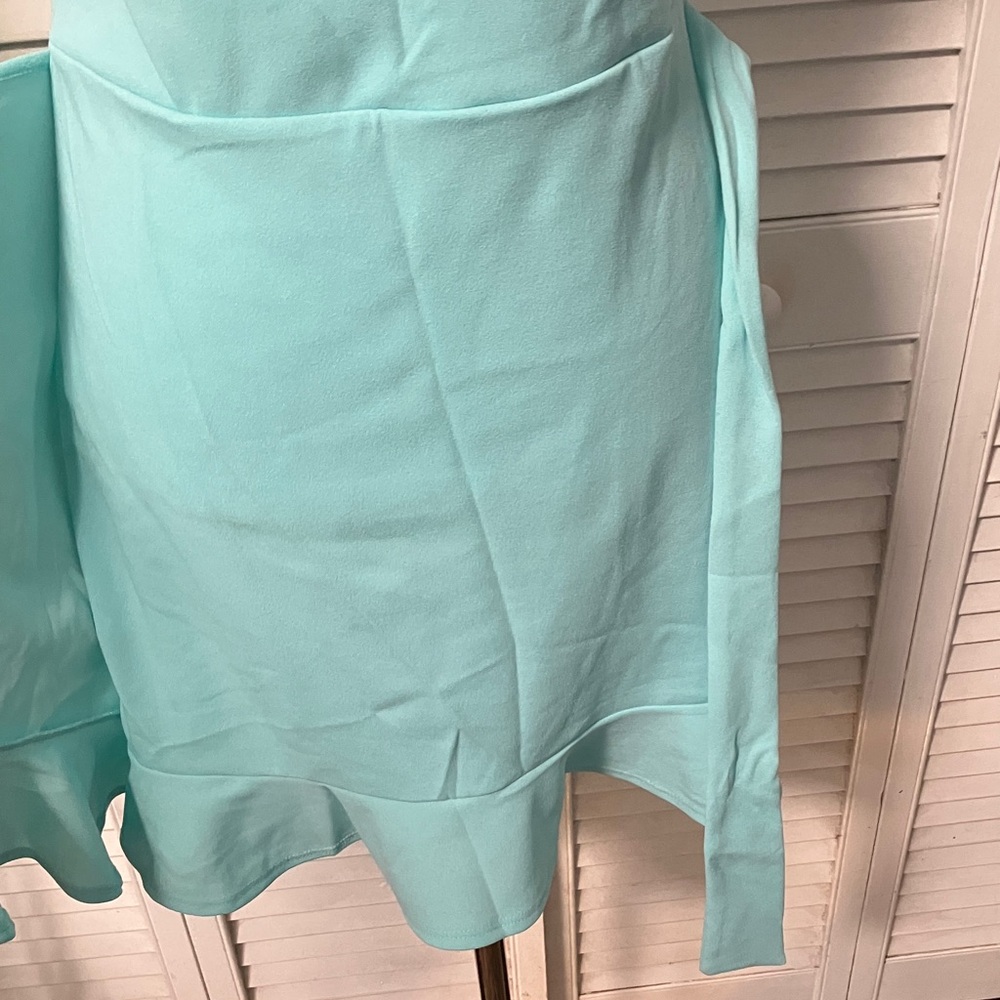 Chic Turquoise Wrap Mini Dress - Picture 9 of 11